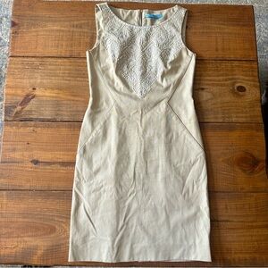 Antonio Melani Cream Embroidered‎ Beaded Shift Career Dress - Size 2